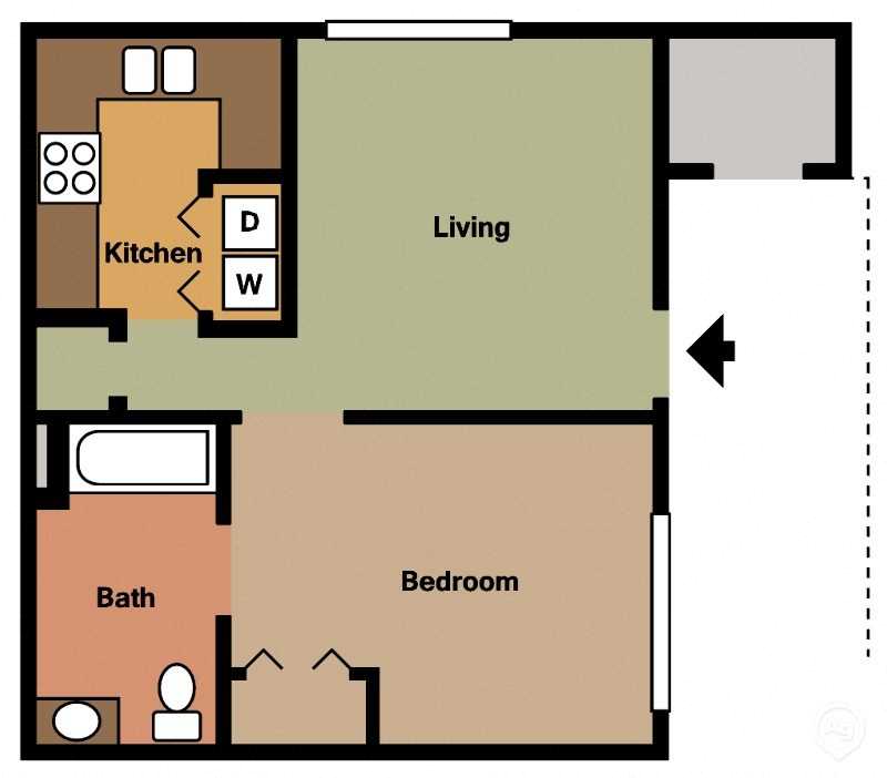Floor plan for 1 bed, 1 bath, 552 sqft